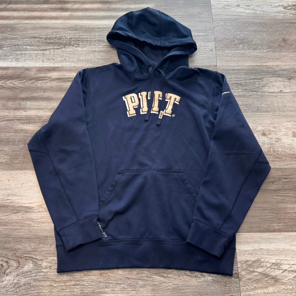 Nike Pittsburgh Pitt Panthers Blue Mens S Therma Fit Mini Swoosh Pullover Hoodie